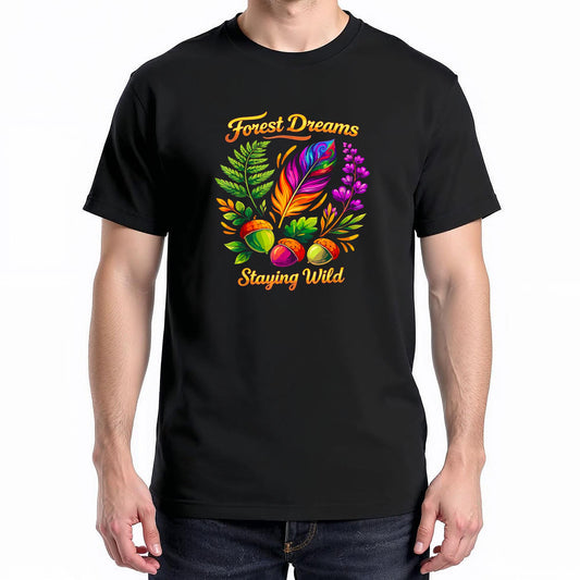 Forest Dreams Striking Bohemian Feather Flowers Scene Design T-Shirt