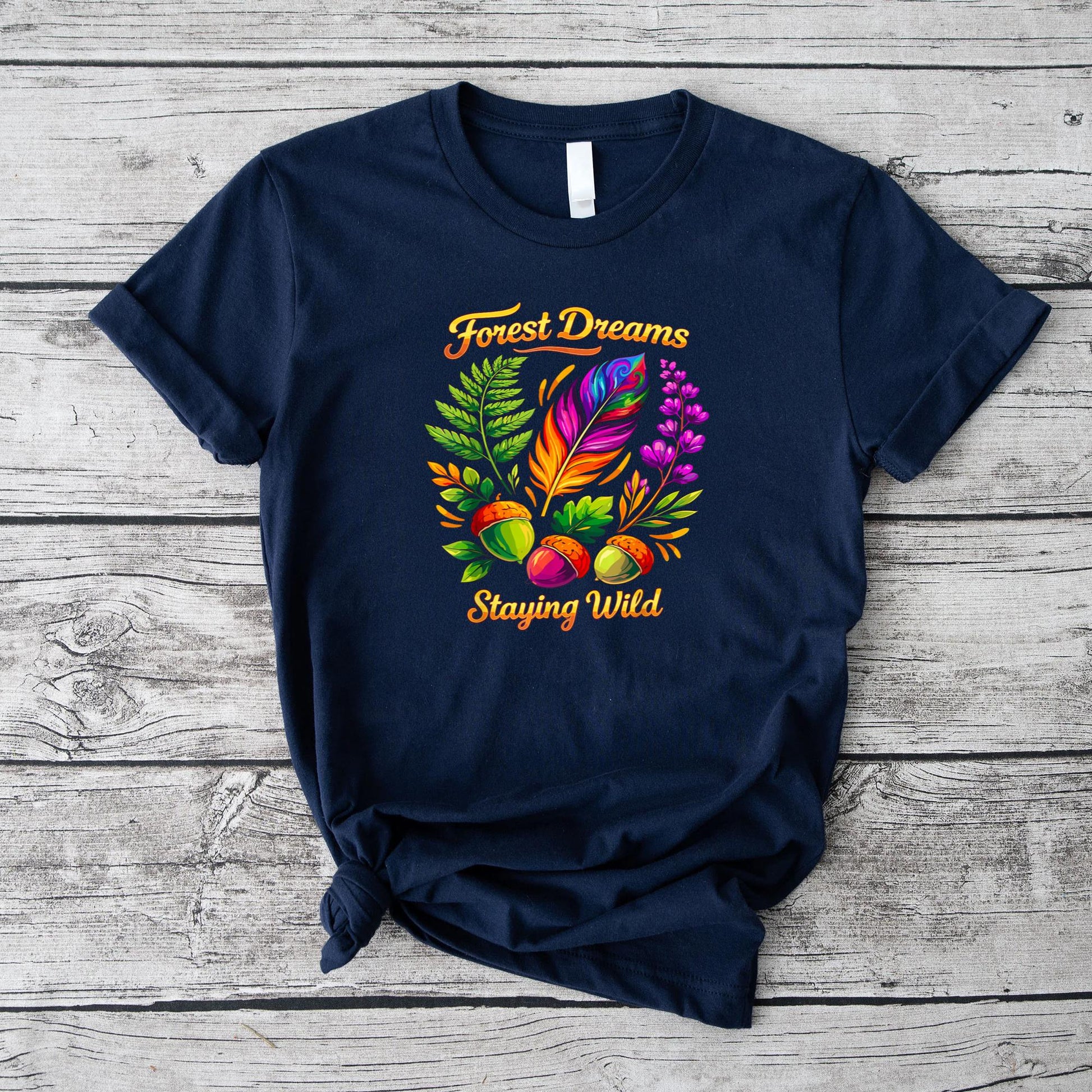 Forest Dreams Striking Bohemian Feather Flowers Scene Design T-Shirt
