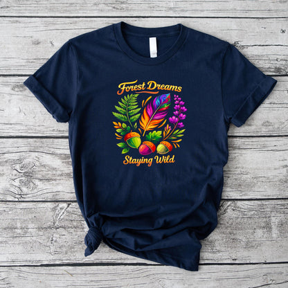 Forest Dreams Striking Bohemian Feather Flowers Scene Design T-Shirt