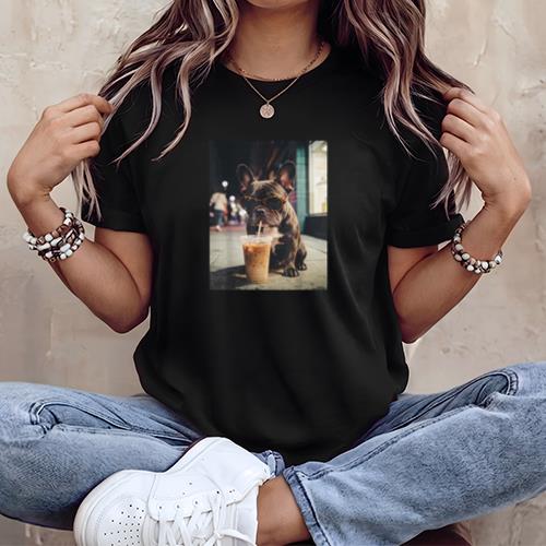French_Bulldog_Drinking_Iced_Coffee_Funny_Animal_T-Shirt