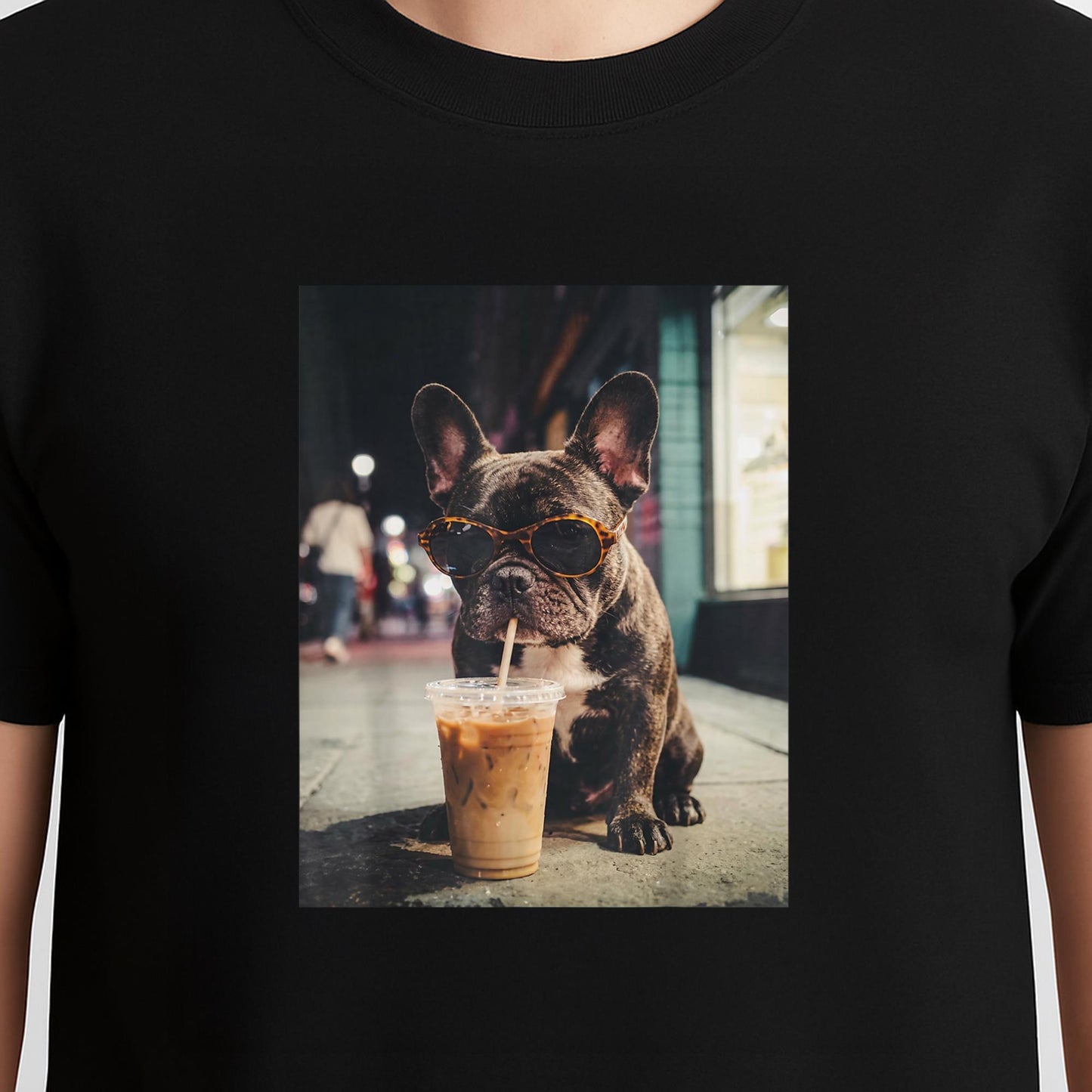 French_Bulldog_Drinking_Iced_Coffee_Funny_Animal_T-Shirt