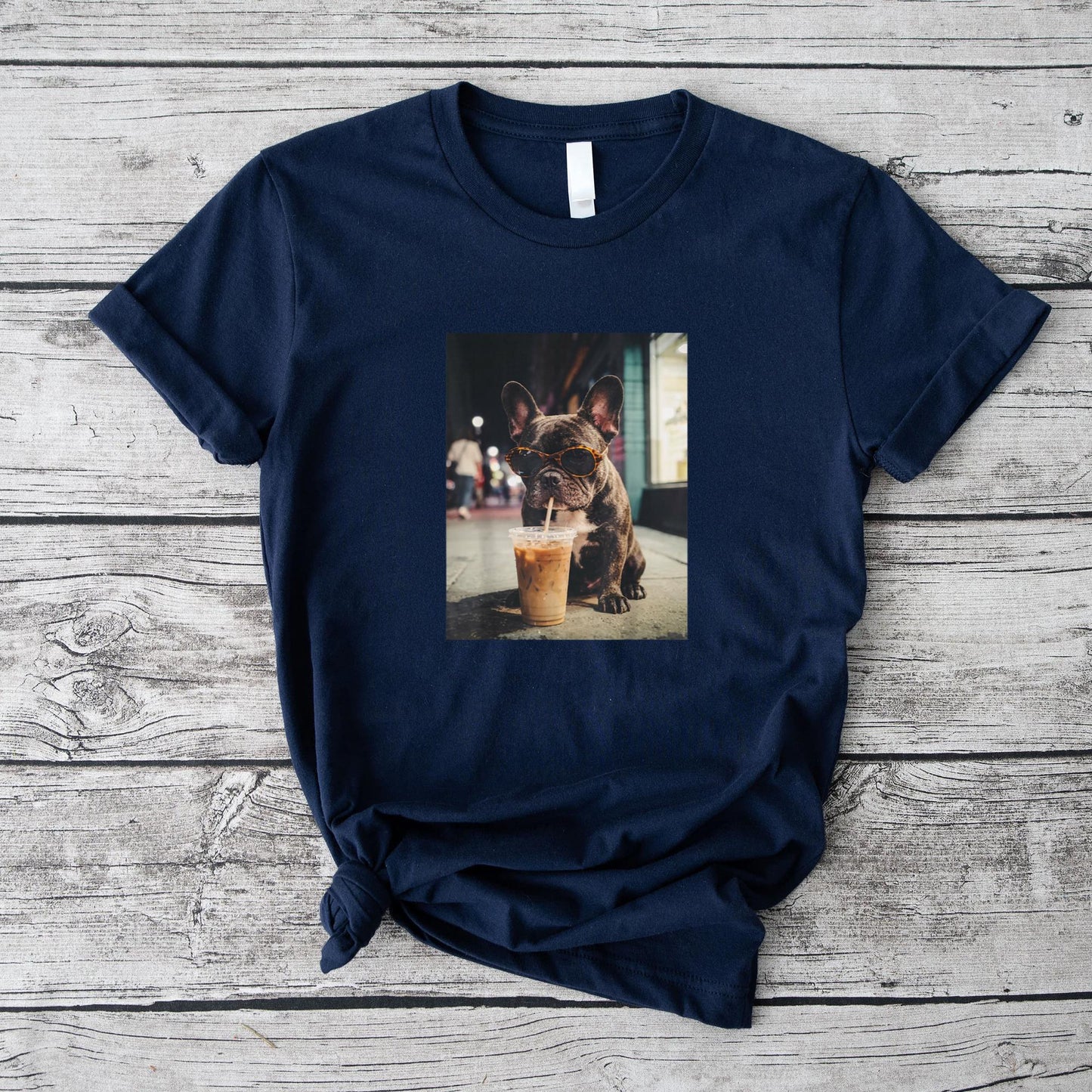 French_Bulldog_Drinking_Iced_Coffee_Funny_Animal_T-Shirt