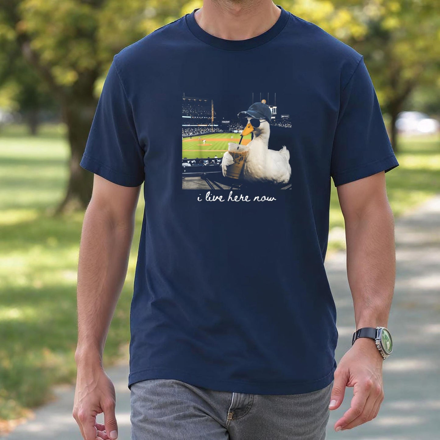 Funny Goose Ballfield Baseball Field I Live Here Now T-Shirt