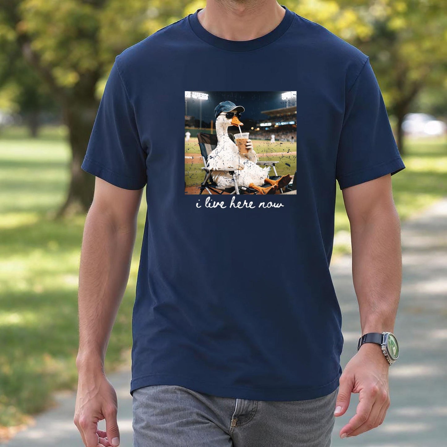 Funny Goose Ballfield Baseball Field I Live Here Now T-Shirt v1