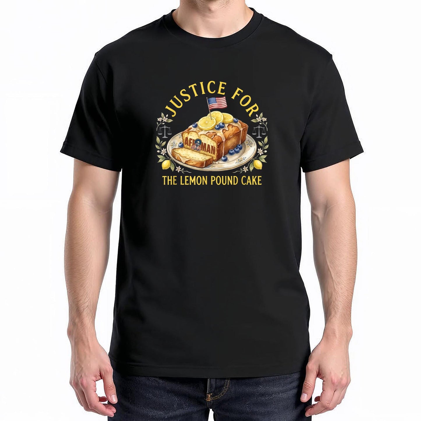 Funny Justice for Lemon Pound Cake Afroman US Flag Trendy T-Shirt