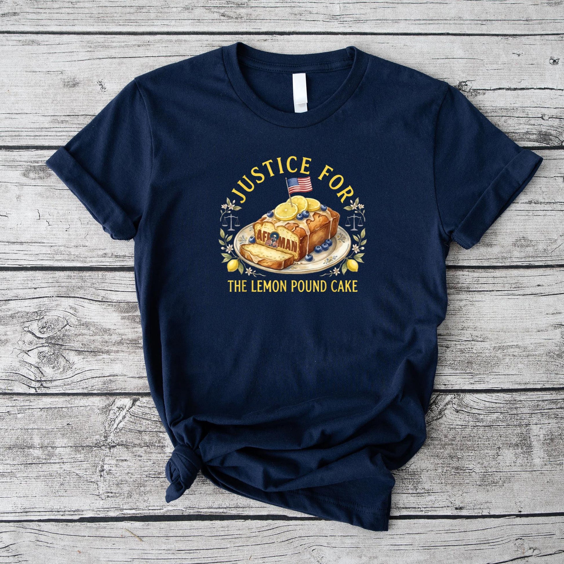 Funny Justice for Lemon Pound Cake Afroman US Flag Trendy T-Shirt