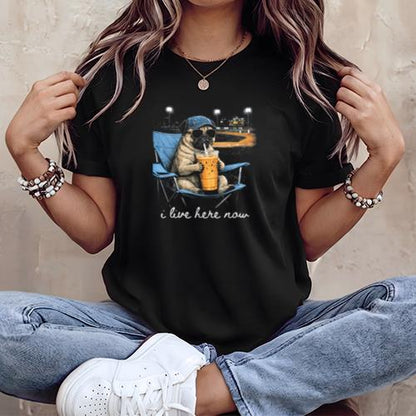 Funny Pug Dog Ballfield Baseball Field I Live Here Now T-Shirt